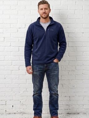 L.L. BEAN Mens Size Medium Quarter Zip Fleece Pullover Traditional Fit Navy Blue